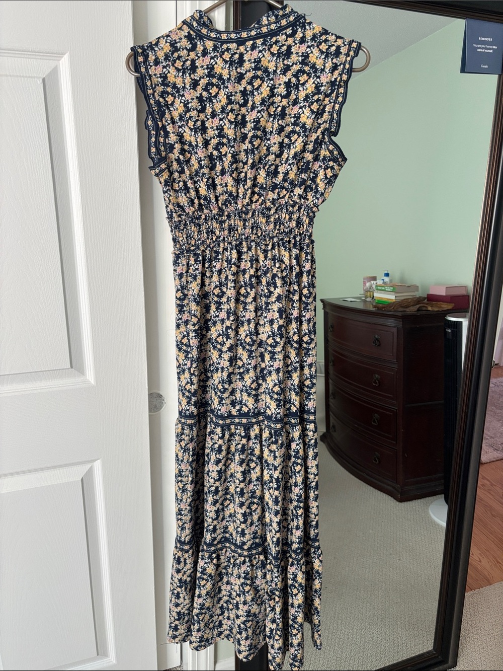 Max Studio Navy Floral Smocked Waist Maxi Dress - Picture 4 of 4